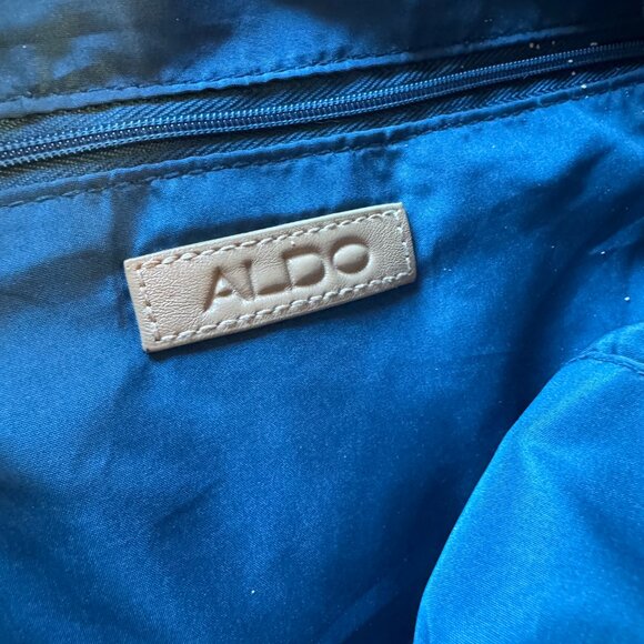 Aldo Hobo Purse Brown Knit Faux Crinkle Leather Shoulder Strap Boho - Picture 11 of 12